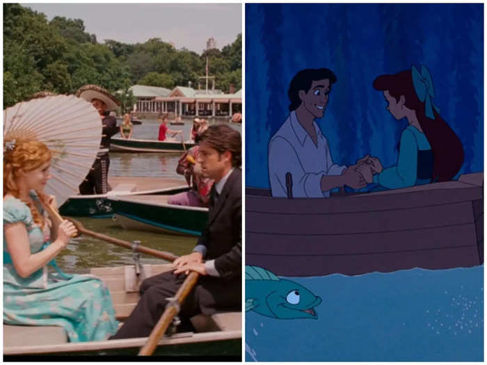 Giselle and Robert heading out on a rowboat is meant to evoke "Kiss the Girl" in "The Little Mermaid."