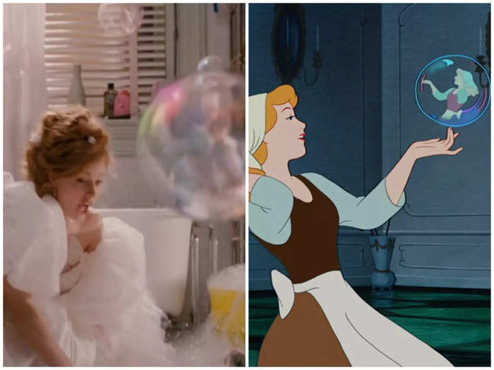 The bubbles surrounding Giselle are also a reference to the bubbles in Cinderella.