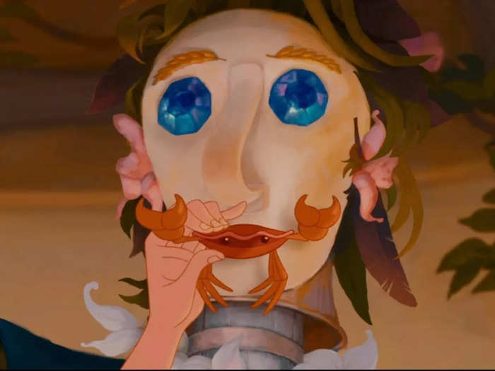 Some fans think that Giselle uses Sebastian from "The Little Mermaid" as a potential set of lips for her fake prince.