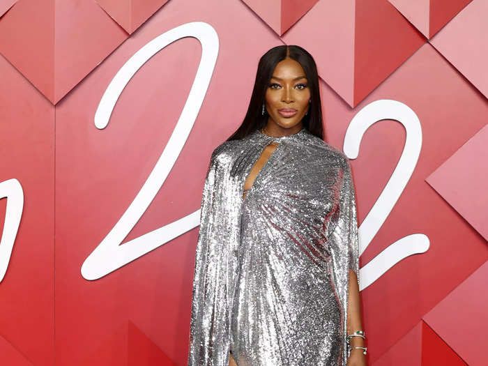 Naomi Campbell wore a sparkling, floor-length Valentino gown with a cutout on the bodice and a built-in cape.