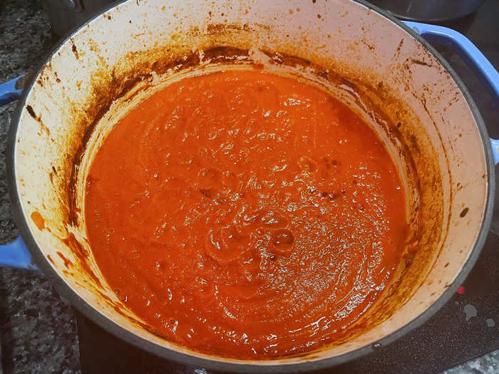 Then I poured my tomato mixture back into the Dutch oven.