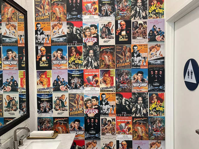 Even the restrooms featured nostalgic movie posters. I spotted two of my favorites, "Grease" and "Top Gun."