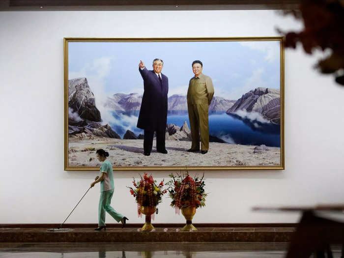 Images of the first Great Leader, Kim Il-Sung, and his son, Kim Jong Il, can be found throughout the country. This portrait adorns the wall of a hotel in Pyongyang.