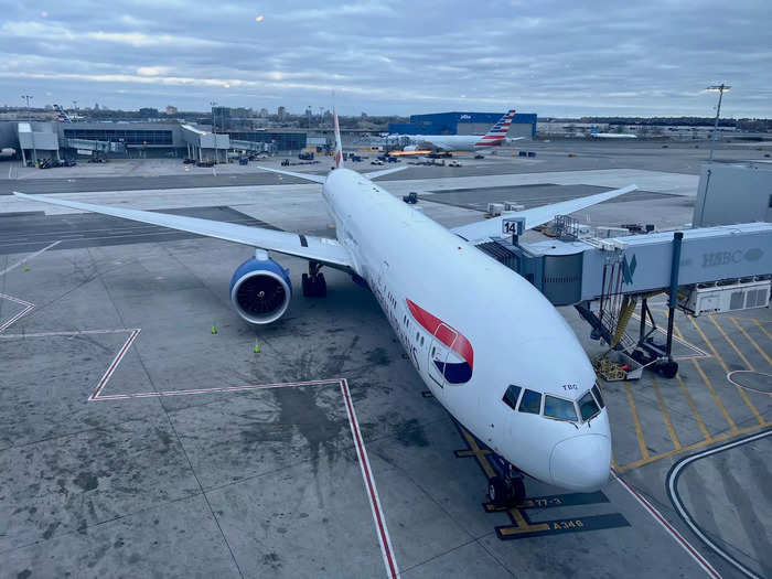 There was a recently landed British Airways Boeing 777 sitting outside Soho during Insider