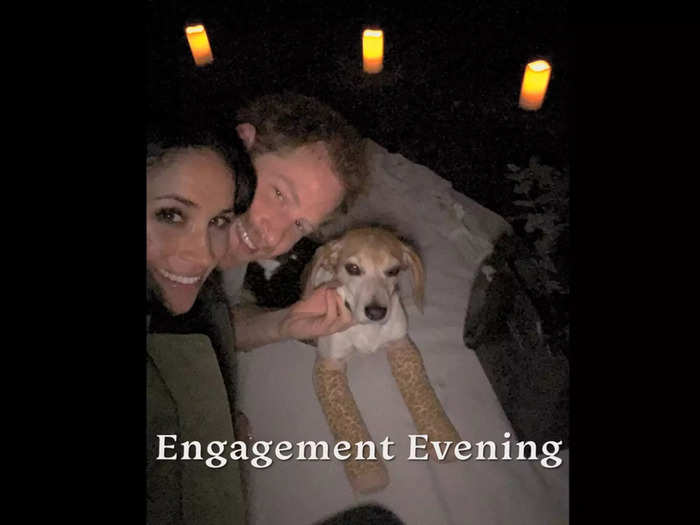 Harry proposed to Meghan with her beloved beagle, Guy, by his side.