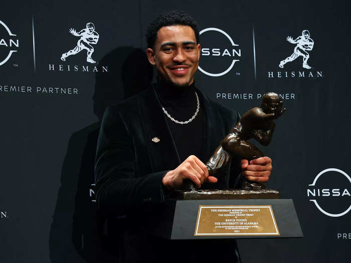 Quarterback Bryce Young made it back-to-back Heisman winners for Bama in 2021, throwing for 47 touchdowns and nearly 5,000 yards in his first season as the starter. He is still at Alabama but was not a finalist for the Heisman in 2022.