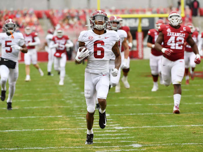 DeVonta Smith won the Heisman in 2020 with 24 touchdowns and nearly 1,900 yards receiving for the national championship-winning Alabama Crimson Tide.