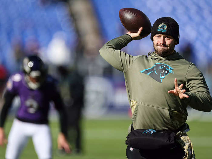 Mayfield was selected with the first pick in the 2018 NFL Draft by the Browns, with whom he showed promise at times over four seasons. After five games with the Panthers, he was benched and later claimed off waivers by the Rams.