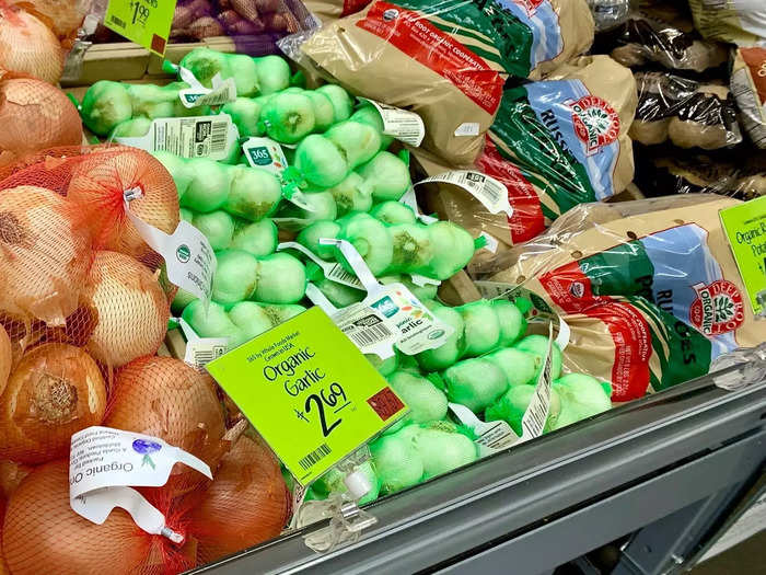 Organic garlic is a slightly better deal at Whole Foods, with savings of about 20 cents per pound.