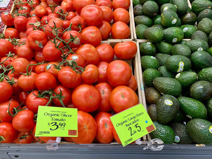 Organic avocados came out to $2.50 at Whole Foods and $1.66 at Walmart.