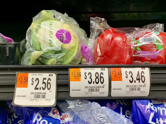 It was $5.46 for a head of cauliflower at Whole Foods, compared to $3.86 at Walmart.