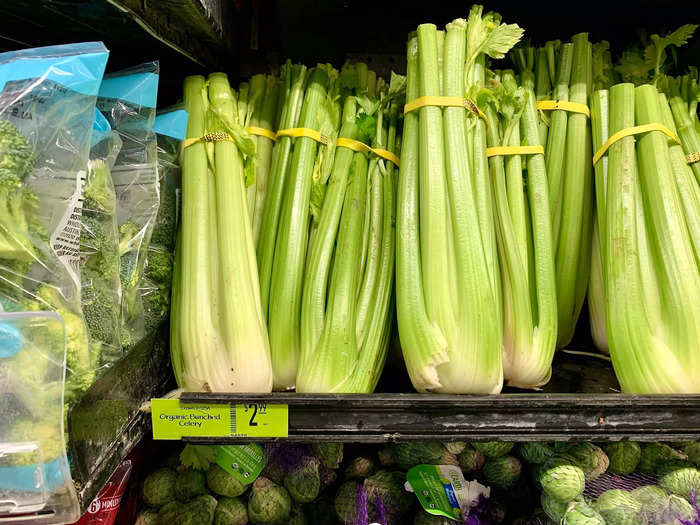 Walmart has the lower price on a bunch of organic celery, at $2.36 compared to $2.99 at Whole Foods.