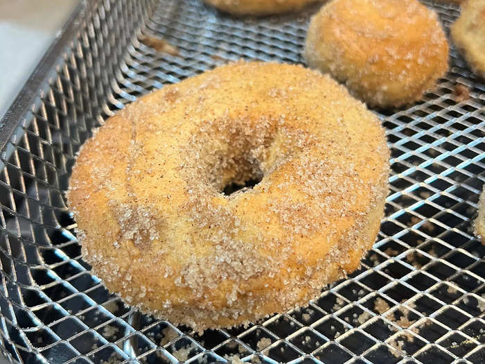 For the second round, I used a larger glass to cut out the doughnuts, making them a little thicker. They turned out just right.