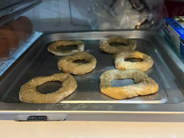 To firm up the doughnuts, I threw them in the fridge for 30 minutes.