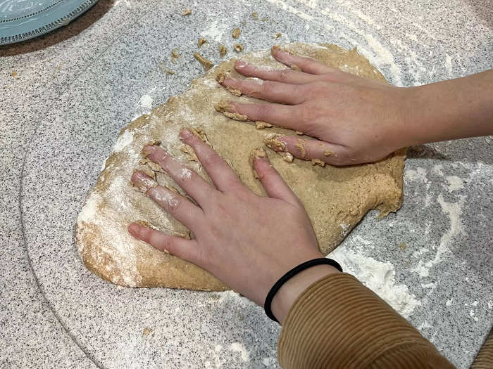 I also had to coat my hands in flour so I could fold and knead the dough easily.