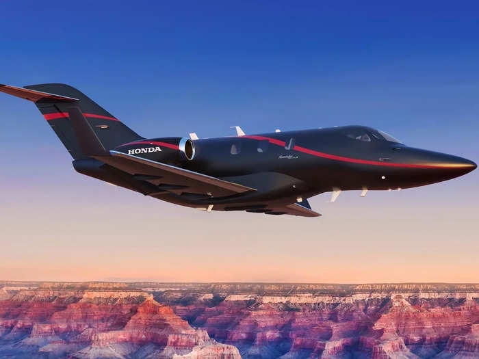 While current HondaJets are commonly seen with grey or red paint jobs, the new Elite II can be wrapped in a bold new black livery, which "further differentiates the ramp appeal of the aircraft."