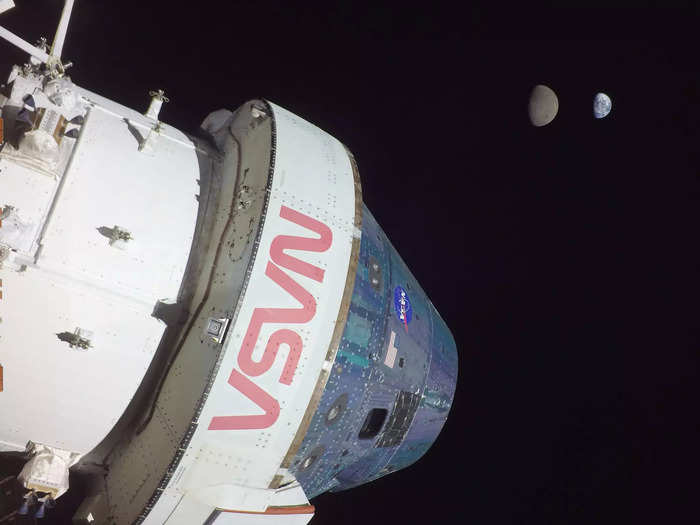 Orion takes a snapshot of Earth and the moon from 268,563 miles away