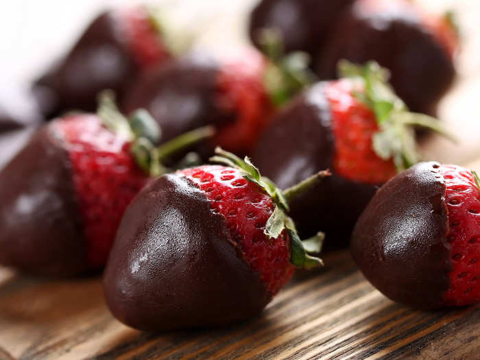 Chocolate-covered strawberries are always a hit and only require two ingredients.