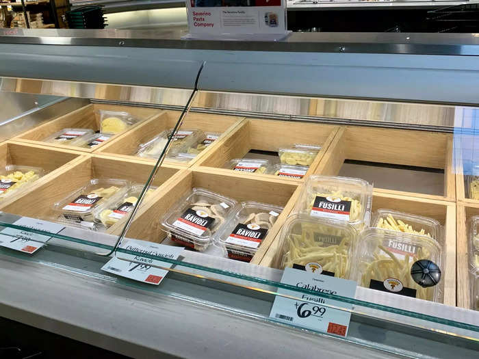 The last section of the store you walk through has containers of handmade pasta for sale, much more prominently displayed than at Wegmans.