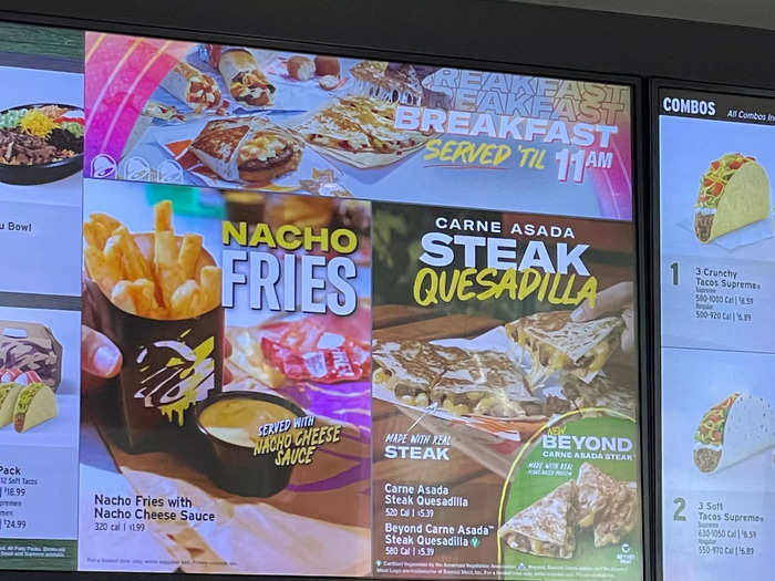 The Beyond Carne Asada Steak Quesadilla was not on the Taco Bell mobile app, but upon entering the building it was the first thing I noticed on the menu.