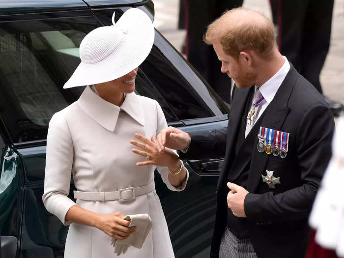 Markle looked chic in all white Dior for the Platinum Jubilee.