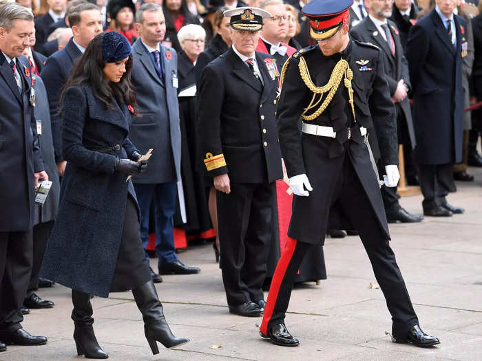 Markle wore mixed textures at Field of Remembrance in 2019.