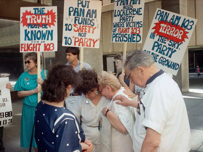 About 5,000 people attended the festivities that took place about a half-mile from the scene of the disaster, but it also prompted backlash as relatives of those who were killed in the crash protested against the "tasteless" celebration outside of the Pan Am headquarters in New York.