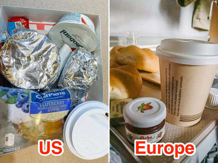 Tickets for sleeper trains in the US and Europe both include breakfast, but I thought that trains in the US provided larger, more well-rounded meals than in Europe.