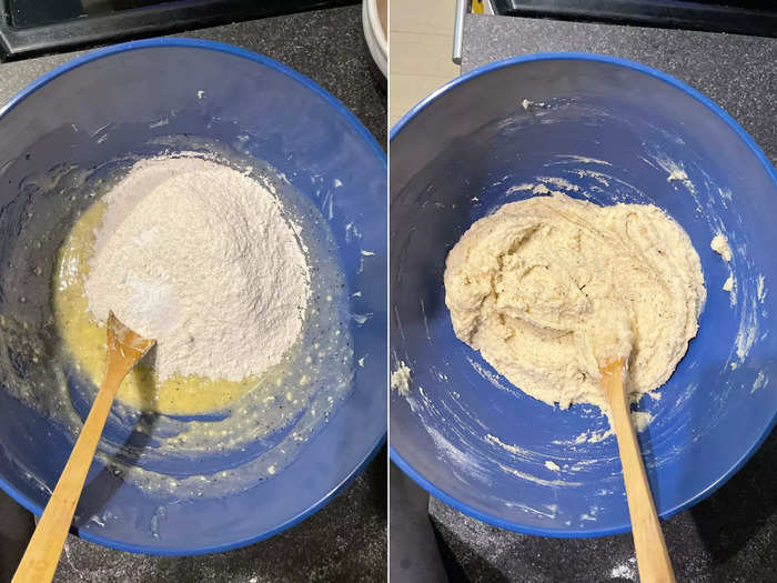 Next came the rest of the dry ingredients, which made this bowl of mush start to actually resemble cookie dough.