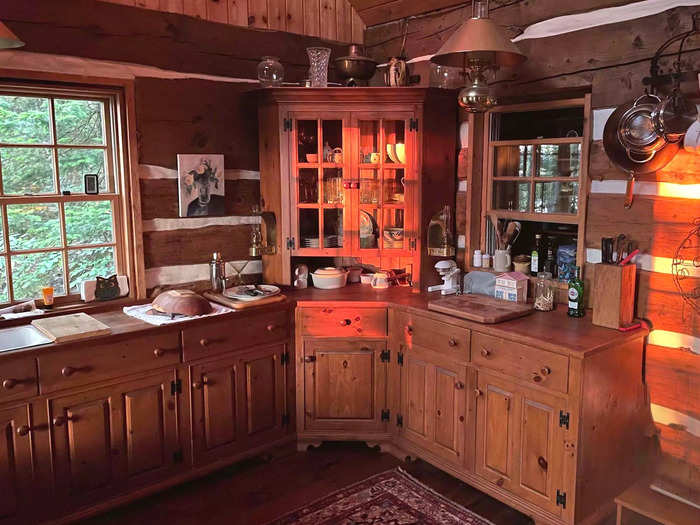 The kitchen is outfitted with beautiful wood cabinets.