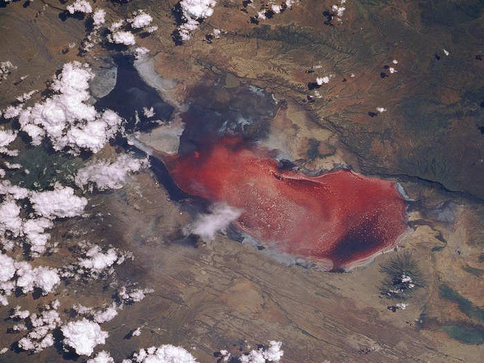 16. Bright red Lake Natron