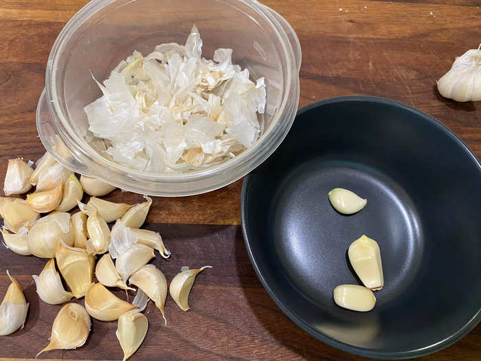 The process started with prepping the 30 cloves of garlic.