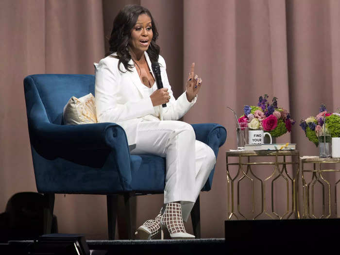 Obama looked chic in December of 2018 at the New York City stop of her first book tour.