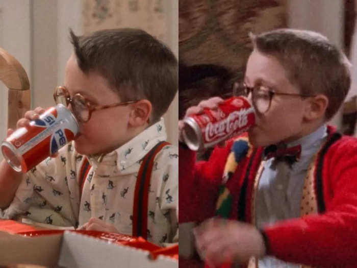 The soda brand used seems to have changed from the first movie to the sequel.