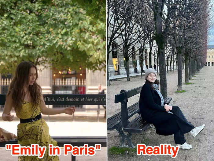 Emily meets her friend Mindy (Ashley Park) in a park close to the Savoir office. Filming took place at the Palais Royal gardens.