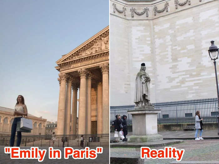 Emily dumps her Chicago boyfriend on the phone in front of the Pantheon in Paris. In real life, the monument looked too busy with tourists to have an intimate conversation.