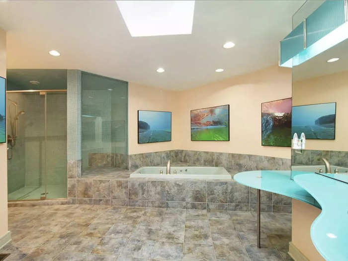 There are two full bathrooms in the house. The couple went for a beach-inspired design for the master bathroom, Caldwell said.