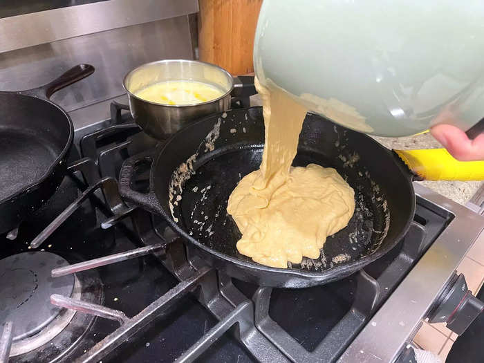 Once the 15 minutes were up, I poured my batter into the skillet.