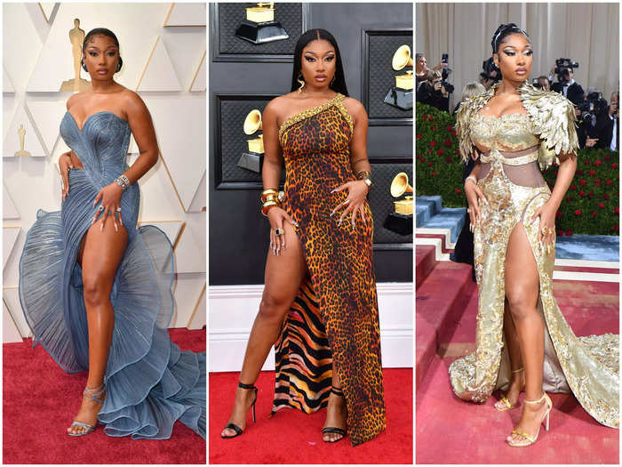 Megan Thee Stallion showed off her love for high-slit gowns this year.