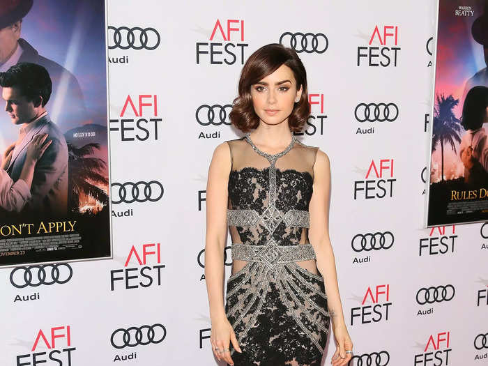 The actor wore a semi-sheer Reem Acra gown to AFI Fest 2016.