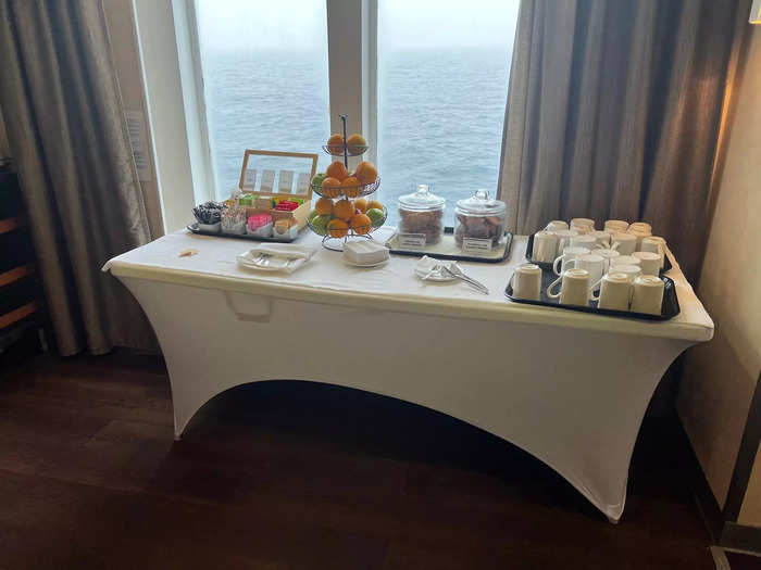 Here, the crew provided daily tea time with sweets and mini sandwiches, as well as all-day coffee, cookies, and fruit.