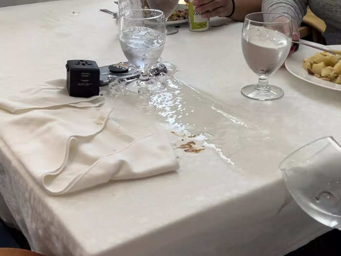 In a viral TikTok video taken by fellow Antarctic passenger and friend Paulina Portillo, you can hear plates and glasses breaking as they slide off tables.