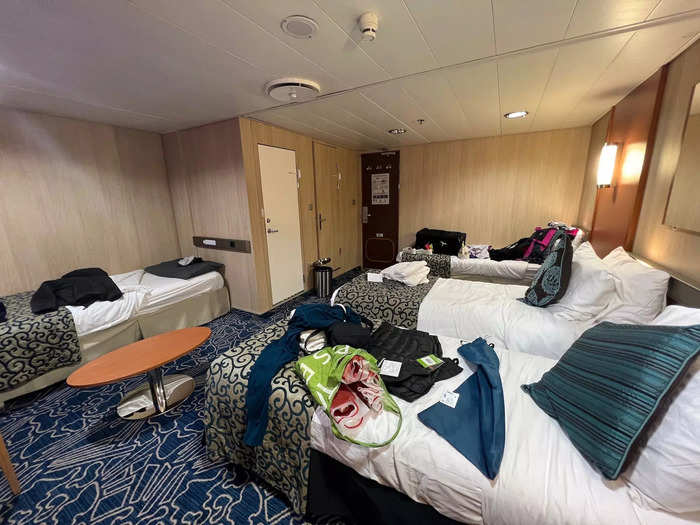 While at first, I was a little worried about being in a triple, the room proved to be one of the biggest on the ship. Inside were four beds, including three that pointed toward the side of the ship and one that faced back to front.