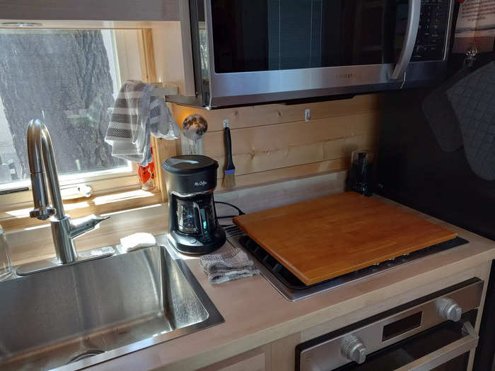 A board on top of my stove also gives me room to prep food.