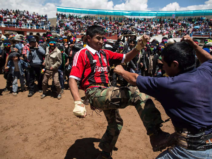 Fighters can kick and punch each other.