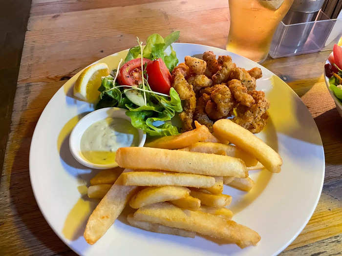 An Australian pub staple, I dined on salt-and-pepper calamari at a casual bar in Mena Creek in Queensland.