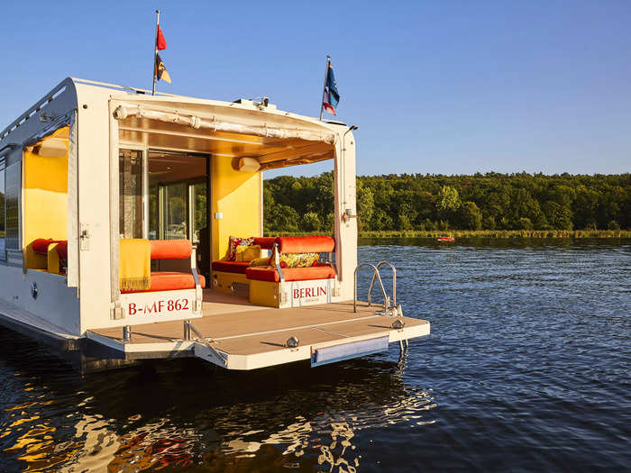 The Fàng Sōng houseboat is a solar-powered motorboat with tiny home features — a "slow-motion traveling nest," per Crossboundaries, its designer.