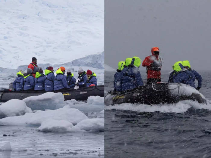 When in the zodiacs, the weather can change dramatically and rough waves can make the ride a little nerve-wracking. The photos below were taken about 25 minutes apart.