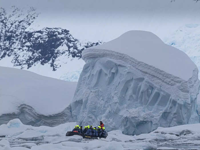 The boats carry up to 10 people and are operated by expedition guides. Guests will either go to land and walk on the continent, or spend time zipping around just looking at the glaciers, icebergs, and wildlife.