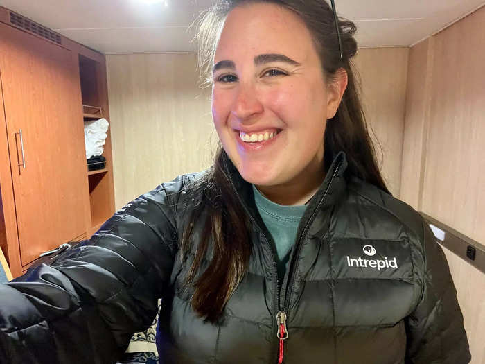 The windproof and waterproof parkas are typically a bright color and will keep you warm off the ship. Intrepid allowed us to keep our Kathmandu puffer, but the parka and boots were for rental only and provided after embarkation.